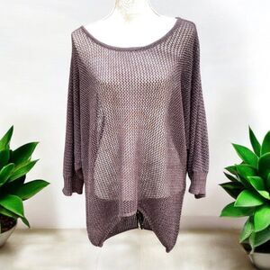 Ashley Steward Plus Sz 22/24 Brown Bronze Metallic Open Knit Pullover Lagenlook